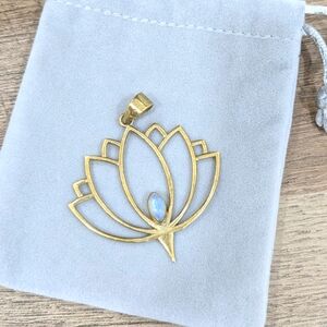 Brass Lotus & Moonstone Pendant Necklace